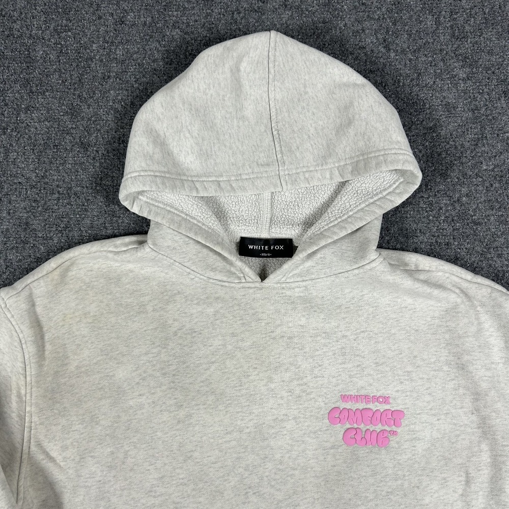 White Fox Boutique Comfort Club Hoodie Grey Pink Puff Print Oversized XS/S #2496 - Picture 4 of 12